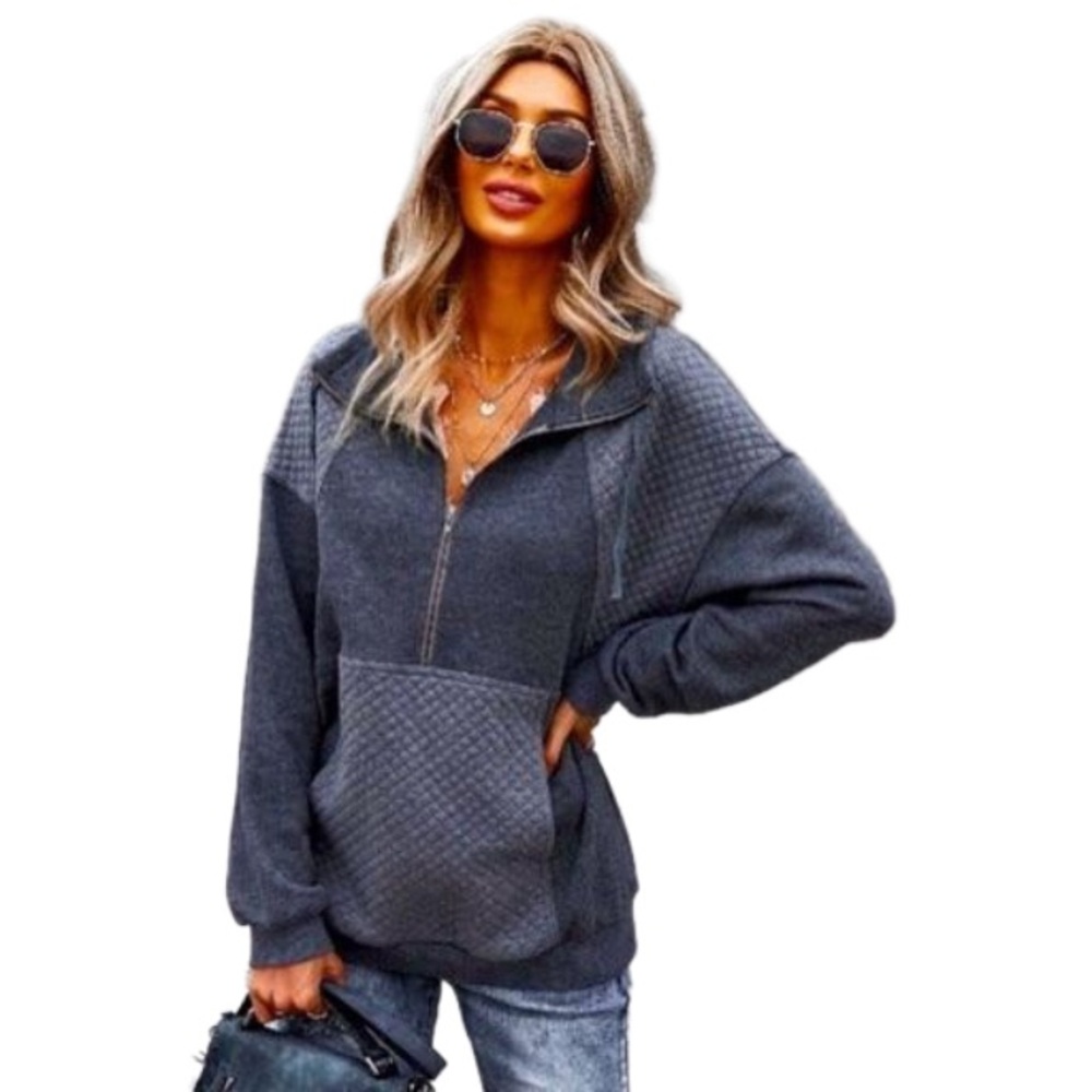 Women's Zip Up Solid Hoodie Pullover. Grey
